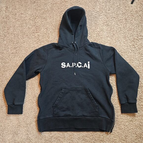 APC x Sacai Hoodie Large Black Side Zip Drawstring 21E2-COEON-M27655 Read - Picture 1 of 16